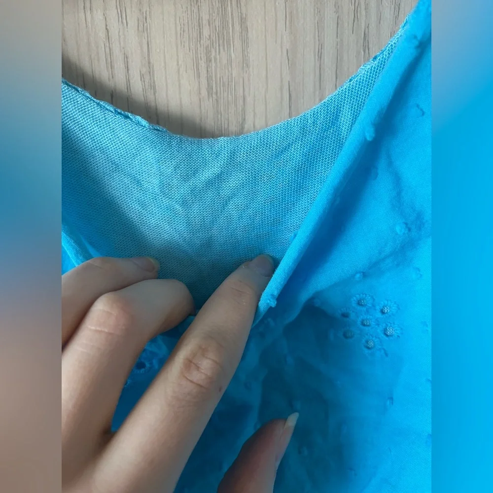 Sky Blue Sleeveless Eyelet & Mesh Top
